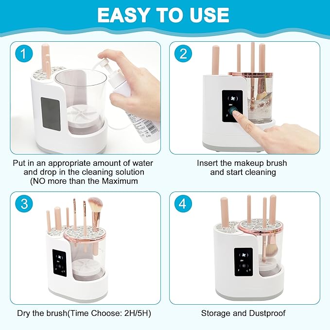Electric Makeup Brush Cleaner-Multi-Functional Makeup Brush Cleaner Machine with Timer, Automatic Cosmetic Brush Cleaner with Makeup Brush Dryer for Makeup Brush and Sponges