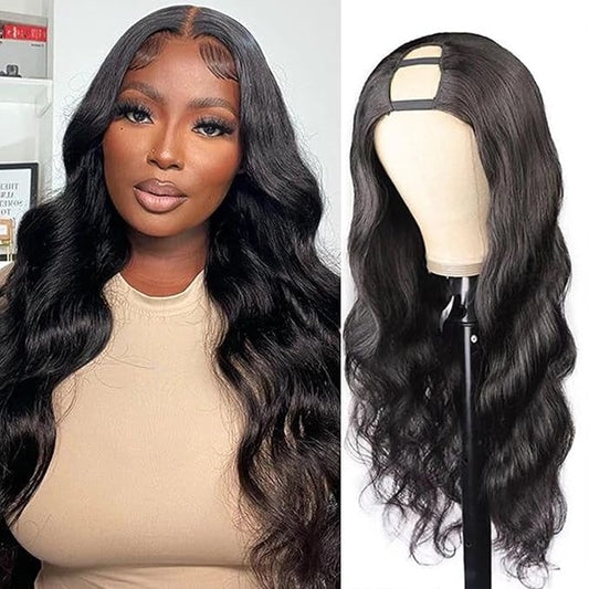 U Part Human Hair Wig Body Wave U Part Wig Human Hair for Black Women Glueless Wigs Human Hair Clip Upgrade Natural Hair Wig Beginner Friendly Middle Part 180% Density 28inch