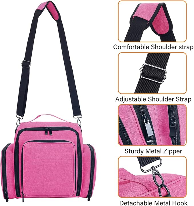 Nail Polish Organizer Case Holds 60 Bottles Portable Travel Storage Box with 2 Detachable Bags, Designed for Women's Nail Tools, Essential Oils and Cosmetics Sets Rose Red