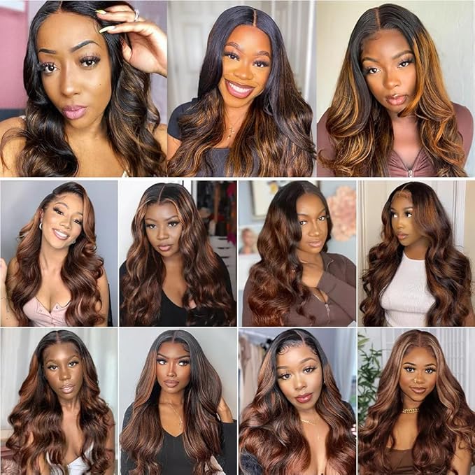 P1B/30 Body Wave Bundles Highlight Body Wave Human Hair Bundles Black and Light Brown two tone Brazilian Human Hair Soft and Silky for Black Women 08 10 12 Inch