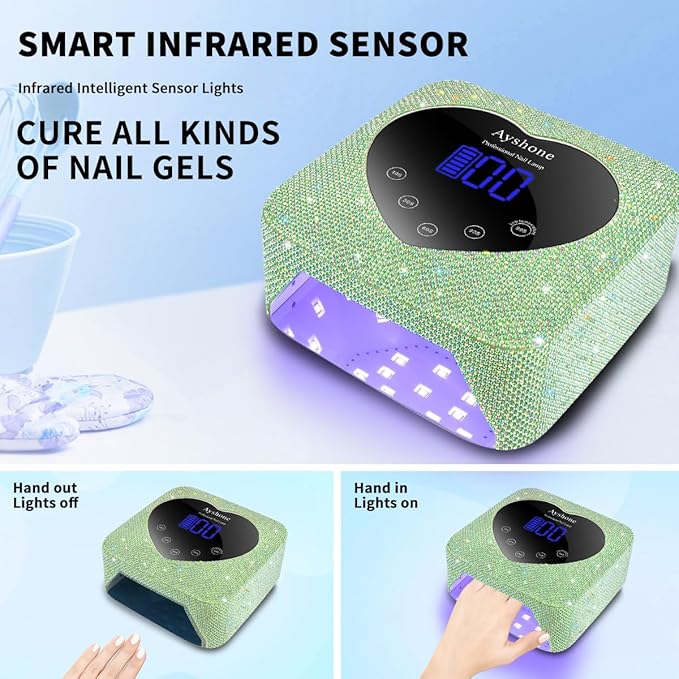 Cordless UV LED Nail Lamp,72W Rechargeable Nail Dryer Gel Polish Light with Large LCD Display,Rechargeable Nail Curing Lamp for Salon & Home (Pearl Green)