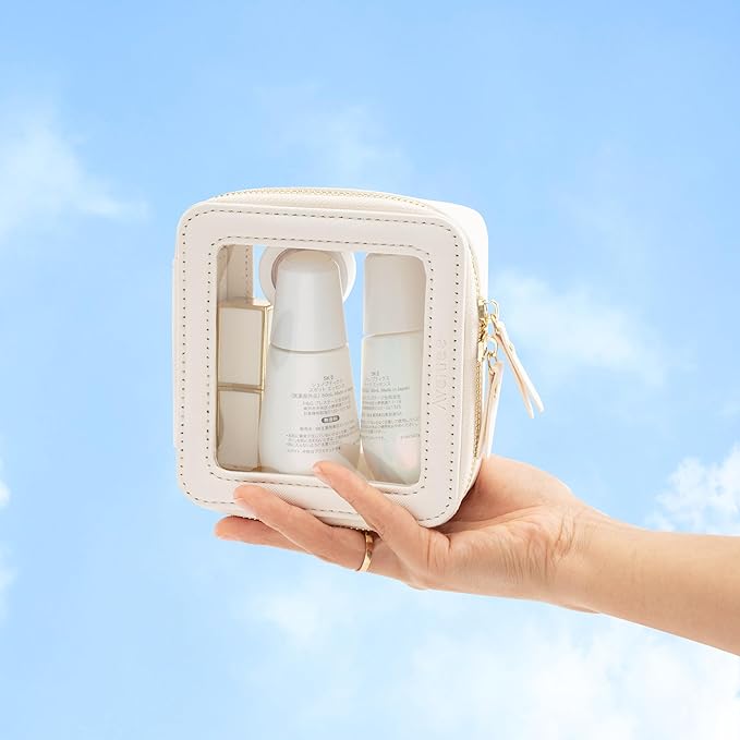 Aveniee Mini Clear Makeup Bag, Small Travel Toiletry Case Organizer, TSA Approved Cosmetic Pouch with Zipper, Cute Car Essentials for Women Men(White)