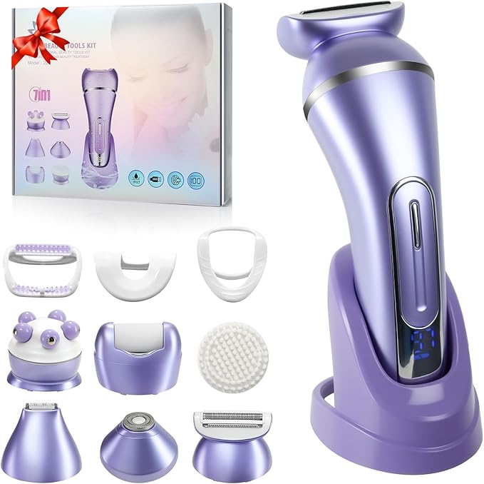 Pluxy Epil Pro 3.0 Women Face Epilator, 7-in-1 Rechargeable Facial Hair Remover with LED Battery Display, Facial Shaver for Face, Eyebrow, Nose Trimmer
