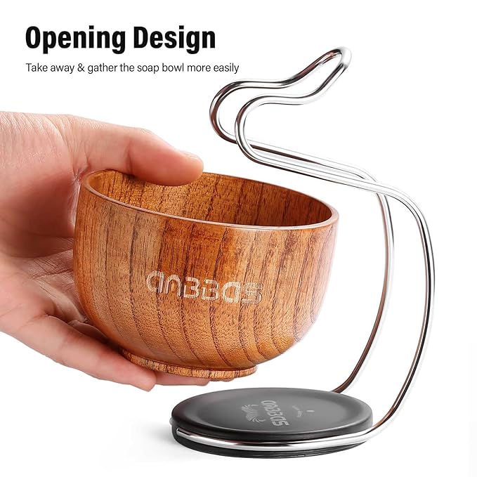 Anbbas Badger Hair Shaving Brush with Wood Handle,Large Soap Bowl,Stainless Steel Shaving Stand and 3.5 oz Natural Shaving Soap Puck Refill for Men