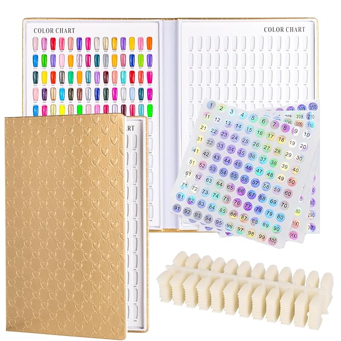 Acycion2A 308 nail display chart with 360 false nail tips (Gold)