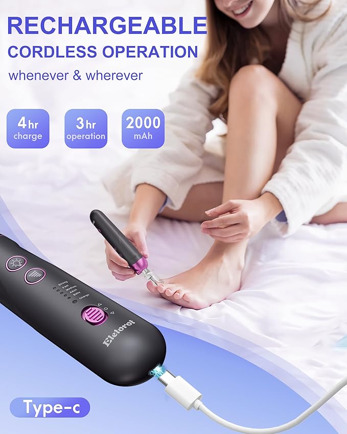 Professional Manicure Pedicure Nail File Kit: Eletorot 8 in 1 Electric Nail File Set, 5 Speeds Cordless Pedicure Tools for Feet Care, Rechargeable Toe Nail Grinder Cuticle, Gifts for Women Men Mom Dad