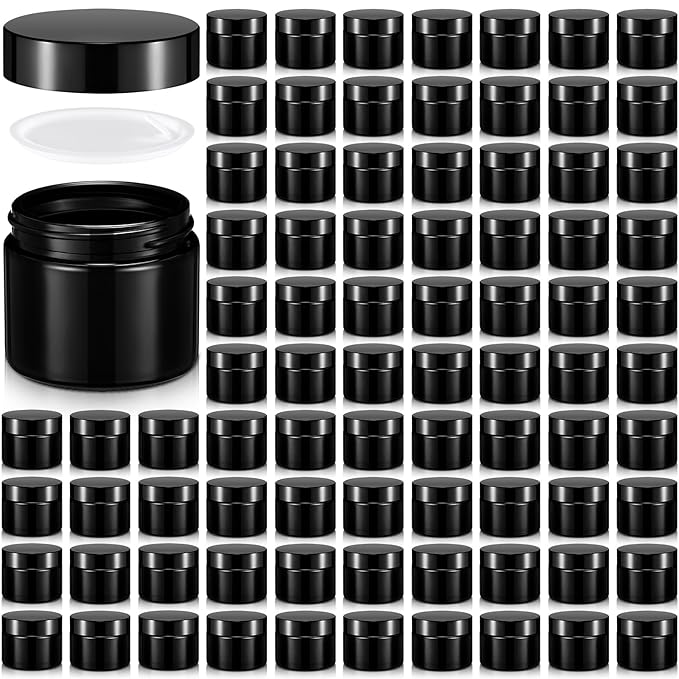 Domensi 72 Pcs 2 oz Glass Jars with Lids Travel Size Round Leakproof Empty Cosmetic Jars with Inner Liners Lid for Storing Makeup Lotions Face Cream Ointments Candle DIY Making (Deep Black)