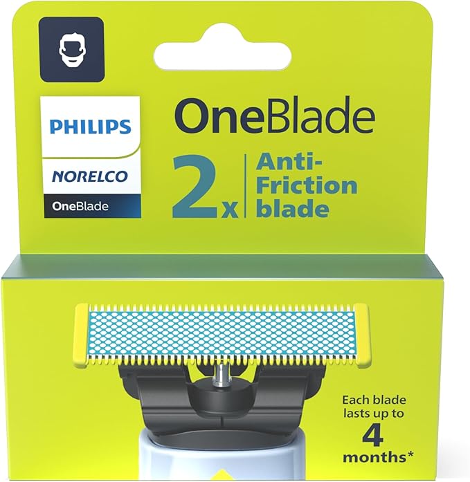 Philips Norelco OneBlade Anti Friction Blade, Genuine Replacement Blade for OneBlade Electric Shaver and Trimmer, Durable Stainless Steel, Trim, Edge and Shave, 2 Pack, QP225/80