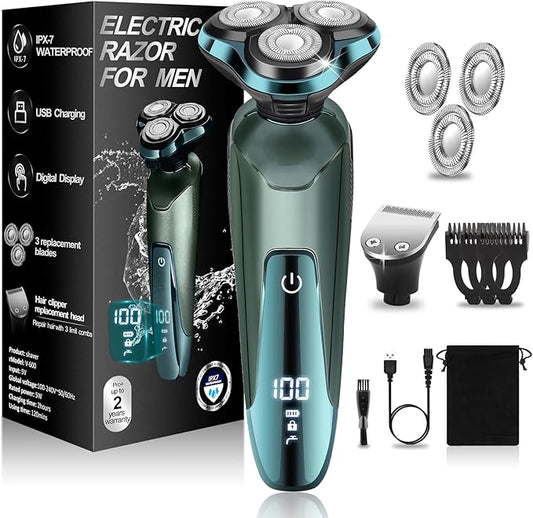 Electric Razor for Men,Mens Razors for Shaving face,LED Display/Waterproof/Rechargeable Electric Shaver for Men Includes Replacement Blades,Travel Razor Idea Gift