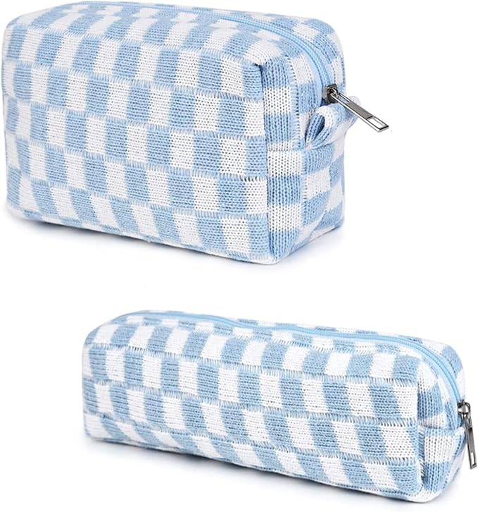 2pcs Checkered Cosmetic Bag, Plaid Makeup Bag for Women, Y2k Accessories Aesthetic Make Up Bag, Large Capacity Pencil Case Makeup Brushes Storage Bag Travel Toiletry Bag Organizer