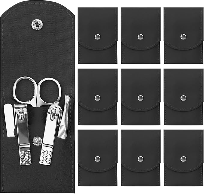 Manicure Set Bulk, Nail Clippers Kit Stainless Steel Fingernail Clippers Set, Sturdy Nail Tip Cutter Trimmers Professional Grooming Toenail Clippers Personal Pedicure Kits Gift Black (12 Pack 7 in 1)