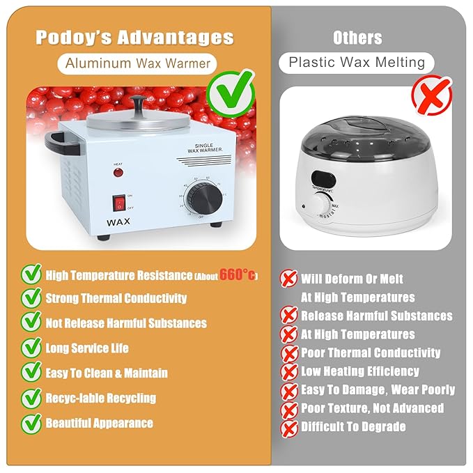 Podoy Wax Warmer for Hair Removal, Professional Single Wax Warmer Pot Melter, Adjustable Temperature, Compact and Portable, SPA Salon Equipment, 14 Ounce