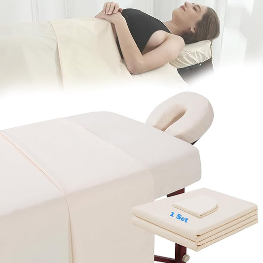 Microfiber Massage Table Sheet Sets 3 Pcs Massage Bed Cover Soft Wrinkle Free Includes Massage Fitted Sheet,Massage Sheets and Face Cradle Cover for SPA Beauty Salon Tattoos (Beige)