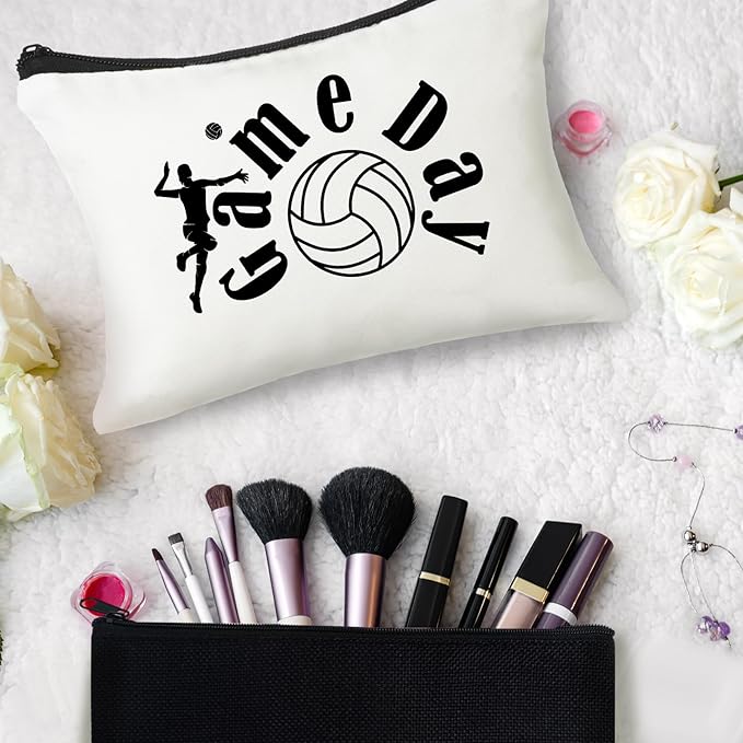 Irenare 30 Pcs Volleyball Cosmetic Bag Gifts for Women Stuff Volleyball Players Teams Travel Pouch Canvas Makeup Bags for Team Gifts(Black, White,Volleyball)