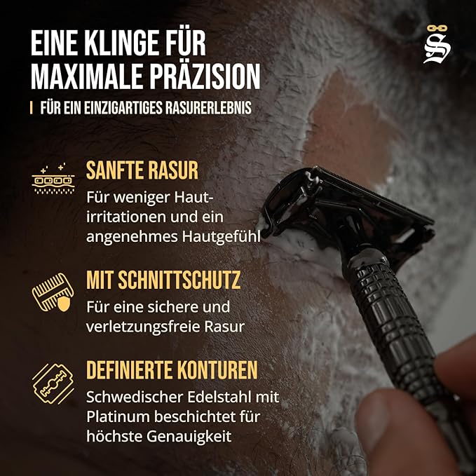 Störtebekker® Premium Men's Safety Razor ‘Hamburg’ - incl. handmade leather case with built-in mirror, 10 Störtebekker blades & shaving guide - First Class Wet Razor shaving set - Gift Idea for Men
