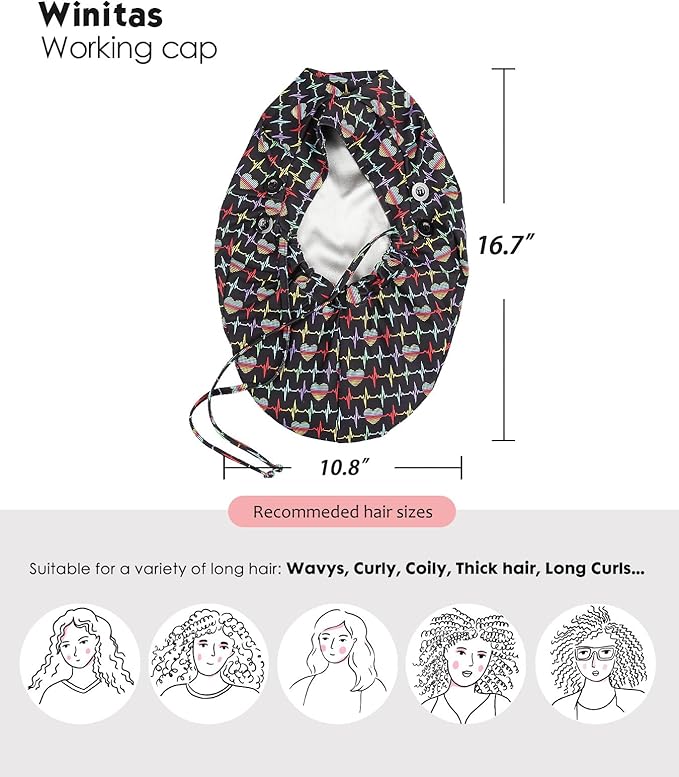 Satin Lined Work Cap with Button for Long Hair Women