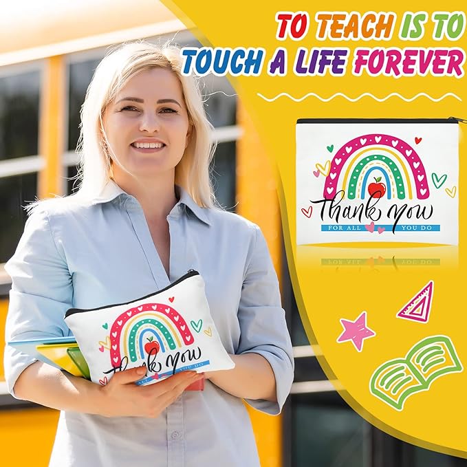 Hillban 32 Pieces Teacher Gifts Teacher Appreciation Gifts Women Cosmetic Makeup Bag Funny Pencil Pouch for Graduation Birthday Christmas(Cute)