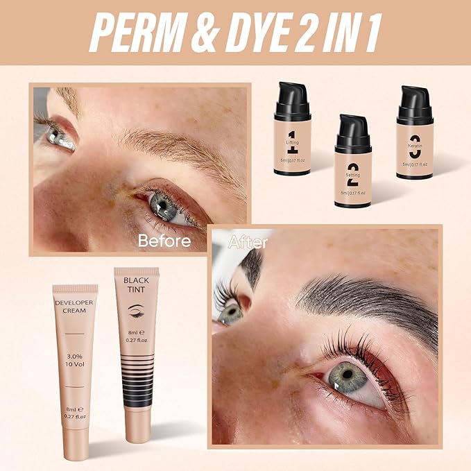 Libeauty Lash Lift Kit and Black Color, Brow Lamination Kit Quick Curling Perming & Coloring with Complete Tools DIY at Home and Popular with Salons