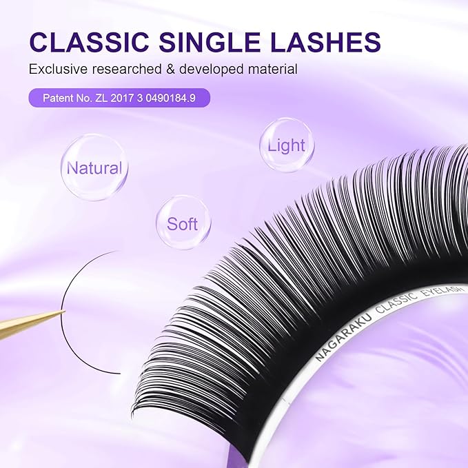 NAGARAKU Eyelash Extensions 0.10mm D curl 21-25mm Mix Tray Individual Lashes Classic Matte Black 16 Rows Professional Beauty Salon Supplies
