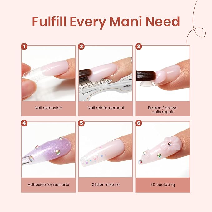 Beetles Poly Nail Extension Gel Kit, 4 Colors Pink White Poly Nail Gel Builder Sheer Pink Nail Gel Clear Nail Art Kit with Poly Brush & Slip Solution Nail Salon All In 1 Kit Gift for Women