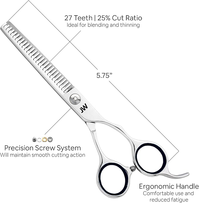 JW Shears Professional Hairdressing Shear, Thinner, Razor and Case Set (5.75" Silver/Black)