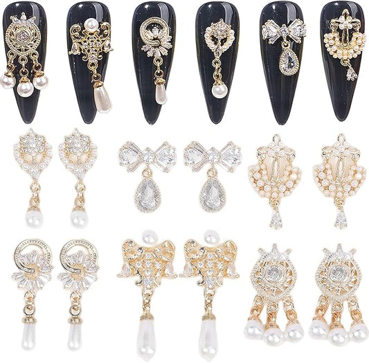 12Pcs Gold Nail Charms Nail Zircon Charms Rhinestones for Nails Gold Charms for Nails Shiny Nail Art Crystal Charms Gems Jewelry Dangle Nail Diamond Rhinestone Charms for Nail DIY Decoration