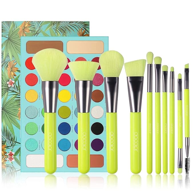 Docolor Makeup Brushes 10 Piece Makeup Brushes Set + 34 Colors Tropical Eeyshadow Palette Pigmented Matte Shimmer Metallic Blendable Soft Cream Powder Makeup Eye Shadow Palettes for Christmas Gift