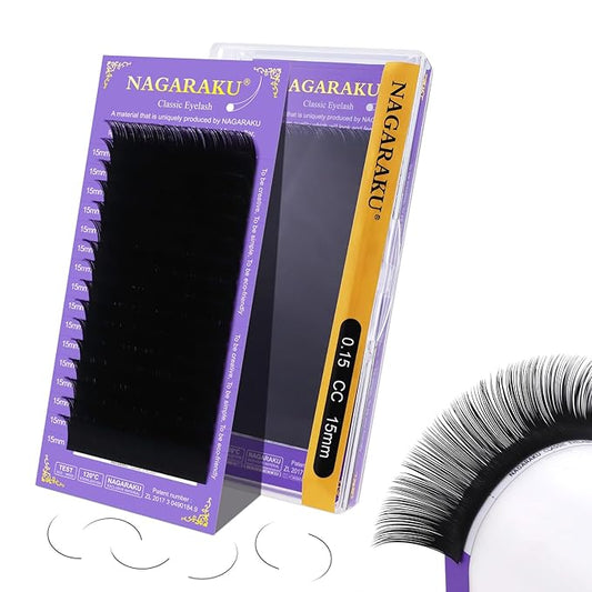NAGARAKU Eyelash Extensions Individual Lashes Extensions Classic Lash Matte Black 16 Rows Soft Natural Matte Black Professional Beauty Salon Lash Supplies -0.15CC 15mm