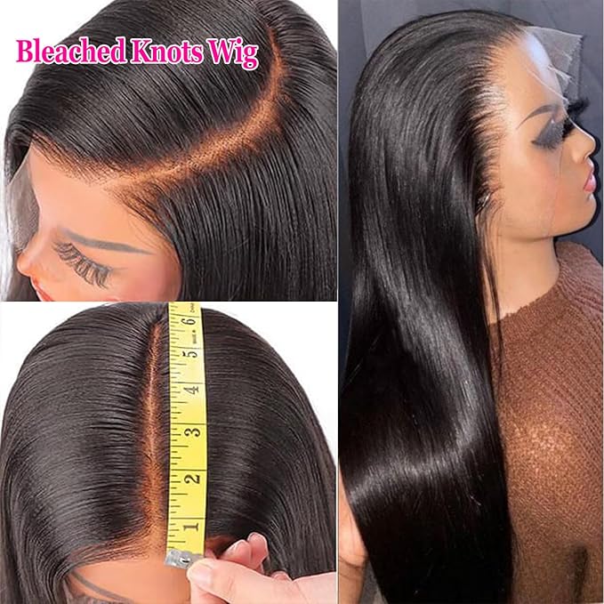 13x6 Lace Front Wigs Human Hair 200% Density Ear to Ear Pre Plucked Pre Bleached Knots with Baby Hair Brazilian Unprocessed Waterfall Straight Human Hair Wigs for Black Women (28 Inch)