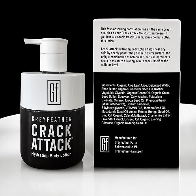 Crack Attack Hydrating Body Lotion – Fast-Absorbing, Non-Greasy Moisturizer for Dry, Cracked Skin – With Aloe, Emu Oil, Shea Butter & Mint – Natural, Fragrance-Free, Full Body Repair Cream