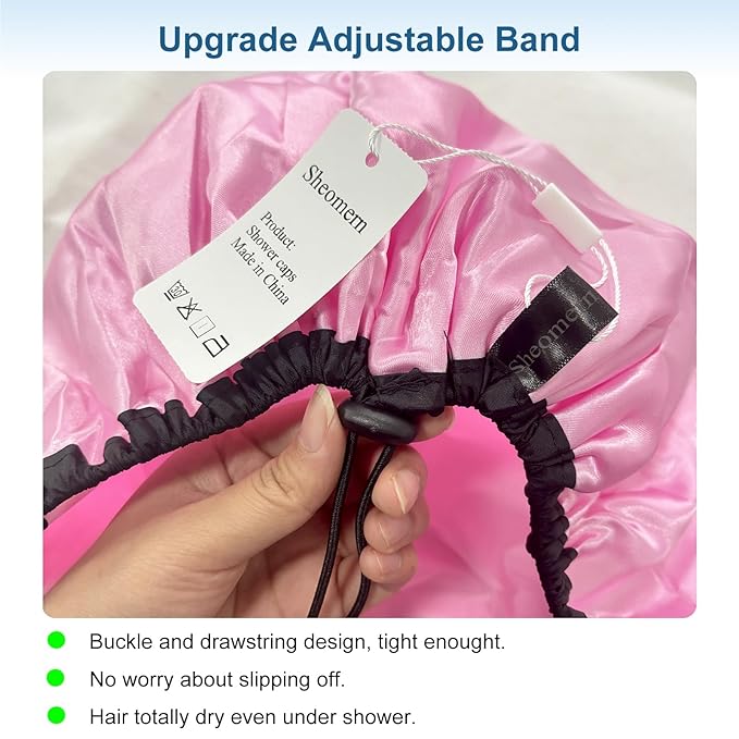 3 Pcs 16.5" Super Extra Large Shower Cap, Reusable Dual Waterproof Shower Cap for Women, Jumbo Satin Lined Shower Cap for Braids & Long Hair, XXL Adjustable Hair Cap for Locs Dreadlocks Music