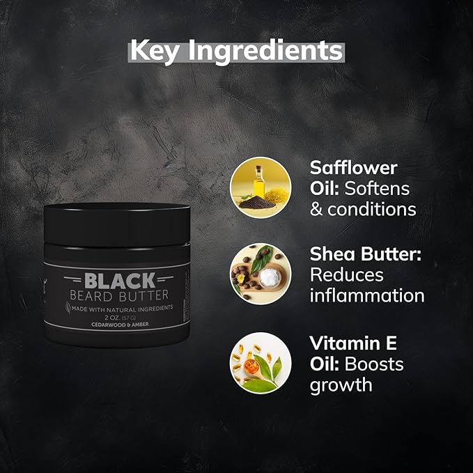 Detroit Grooming Co. Beard Butter for Men | Softens, Thickens & Hydrates with Safflower Oil & Shea Butter | Black Scent, 2oz