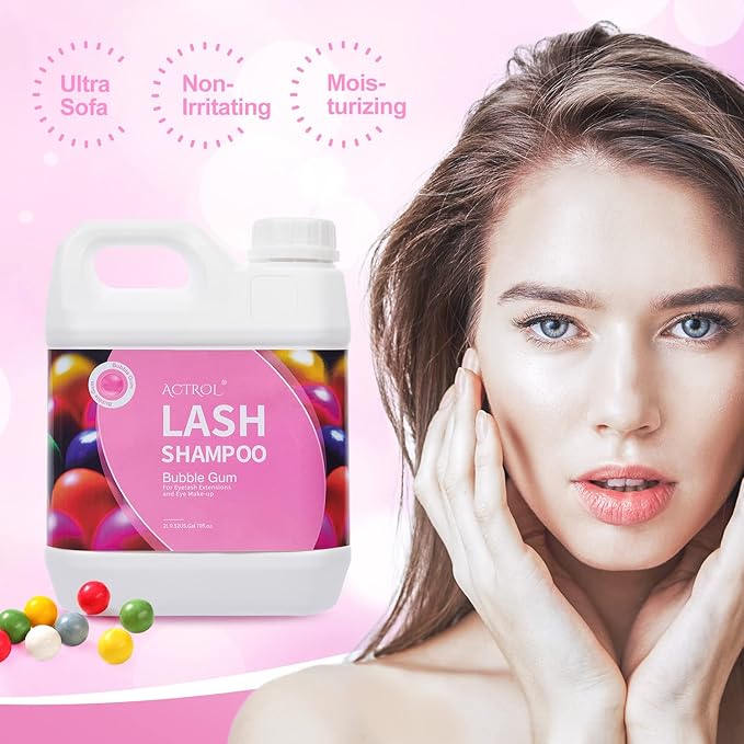 Eyelash Extension Cleanser Bubble Gum 2L Natural Lash Extension Shampoo Professional Eyelid Foaming Cleanser Paraben & Sulfate Free Non-lrritating with Salon and Home Care