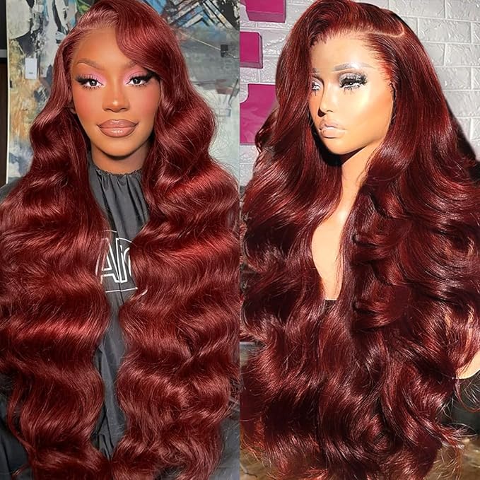 32 Inch 13x6 Reddish Brown Lace Front Wigs Human Hair Body Wave 180% Density Hd Transparent Lace Front Wig Human Hair Pre Plucked with Baby Hair 33# Auburn Brown Lace Frontal Wigs