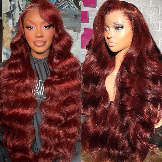32 Inch 13x6 Reddish Brown Lace Front Wigs Human Hair Body Wave 180% Density Hd Transparent Lace Front Wig Human Hair Pre Plucked with Baby Hair 33# Auburn Brown Lace Frontal Wigs