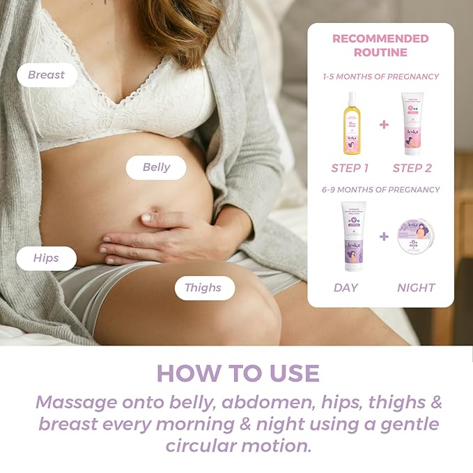 Leska Pregnancy Stages A & B Set | Belly Lotion, Belly Oil, Stretch Mark Defense Cream & Butter | Pregnant Mom Months 1-9 | Part of Complete 3-Part Pregnancy Skincare System (Set of 4, 4-4.93oz)