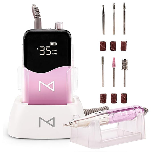 M Mase- Professional Nail Drill Machine - 2-in-1 Nail File - Cordless, 35000 RPM, HD Display - Gift for Her - Electric Nail Drill for Professional & Home Use (Unicorn Pink)