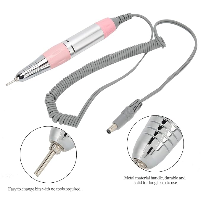 Nail Drill Handpiece Replacement, Electric Nail Drill Handle Metal Grinding Polishing Pen Handle Nail Drill Handpiece Nail Art Accessory Electric Nail Drill Handpiece Grinder
