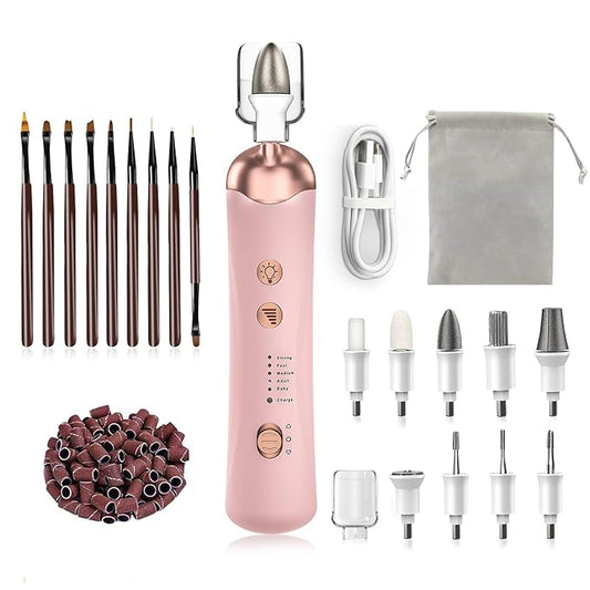 Electric Nail Filer Drill for Nails Professional：Portable Electric Nail Drill Set,Cordless Nail File Sander for Acrylic Nail Files and buffers with Nail Dril Bits Sanding Bands ,Pink