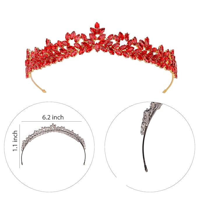 Women's Tiara, Crown for Henna Wedding Party | Glitter Hair Accessories for Bridal Birthday Pageant Prom Halloween Costume Christmas, Halloween Princess Crowns | Dream Design - Red Gold