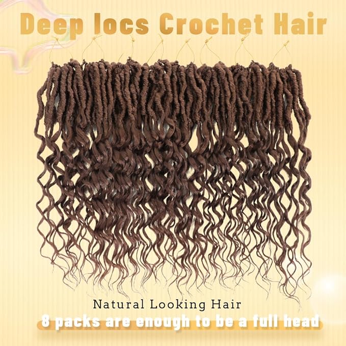 14 Inch 8 Packs Goddess Faux Locs Crochet Hair with Curly Ends Bohemian Curly Crochet River Locs Braids Hair for Women Brown Hippie Locs Synthetic Crochet Braids Hair Brown Color
