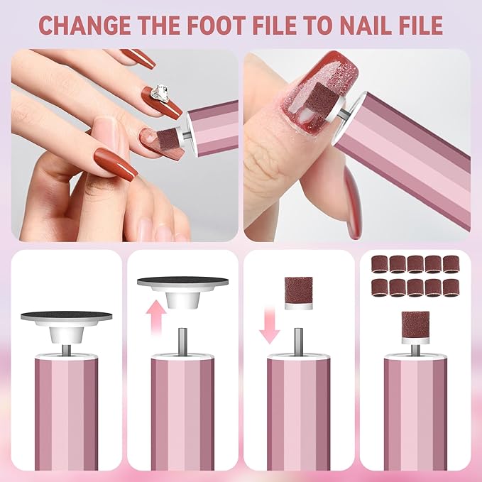Electric Foot Callus Remover, 2-in-1 Electric Foot Filer/Nail Filer, Callus Remover for Feet with 40Pcs+10Pcs Sandpaper Discs, Professional Pedi Feet Care Perfect for Dead Skin Calluses Gift 【Pink】