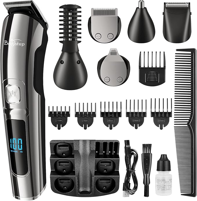 Brightup Beard Trimmer for Men - Electric Razor & Shaver, Cordless Hair Clippers Trimmers Set, IPX7 Waterproof Mens Grooming Kit for Shaving Face, Mustache, Body, Ear, Nose Hair Trimmer, Gifts for Men