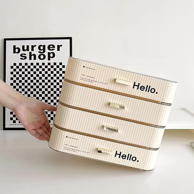 MIUOPUR Stackable Makeup Organizer Drawers, Bathroom Vanity Organizers and Storage, Ideal for Desk and Dresser Countertops, Great for Cosmetics, skincare, Lipsticks, Nail Care -Cream