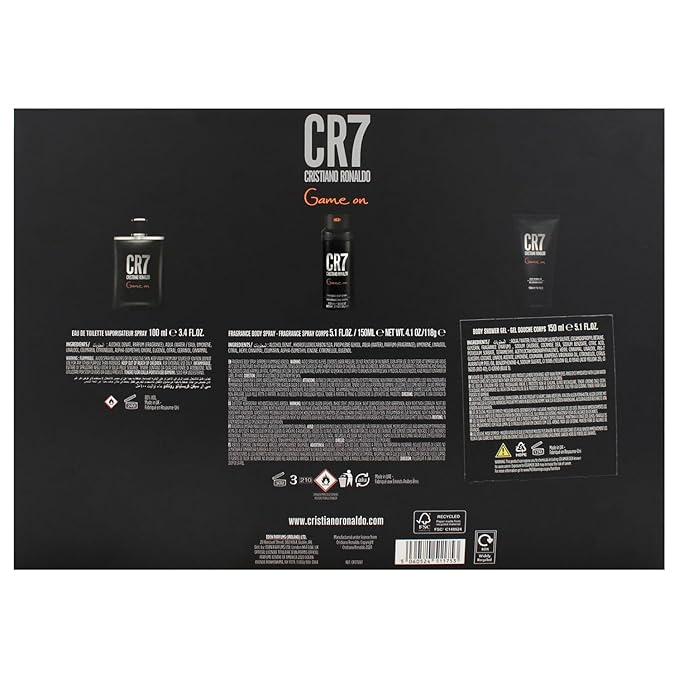 Cristiano Ronaldo Game On for Men - 3 Pc Gift Set 3.4oz EDT Spray, 5.1oz Shower Gel, 4.1oz Body Spray