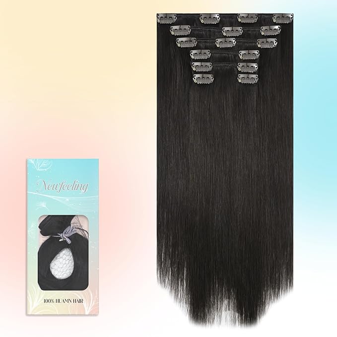 Clip in Hair Extensions Remy Natural Human Hair for Women 15 Inch 75g Full Head Dark Brown Hair Extensions Real Human Hair Clip ins Soft Silky Straight Hair