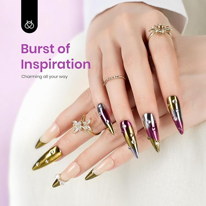 Beetles Chrome Nail Art Glitter 4 Colors 0.5g/Jar, 4 Jars 3 Colors Gold Silver Pink Metallic Mirror Effect Pigment & 1 Holographic Chrome Powder Diy Nail Art Manicure Gifts for Women Girls