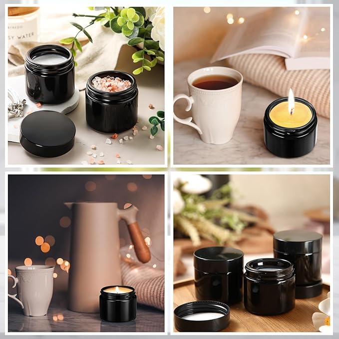 Domensi 72 Pcs 2 oz Glass Jars with Lids Travel Size Round Leakproof Empty Cosmetic Jars with Inner Liners Lid for Storing Makeup Lotions Face Cream Ointments Candle DIY Making (Deep Black)