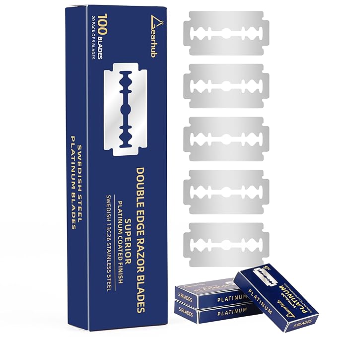 Premium 100 Count Double Edge Safety Razor Blades Refills Swedish 13C26 Stainless Steel Platinum Coated, Mild to Medium Sharpness for Smooth Shaves