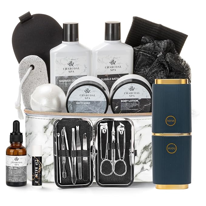 Bath Gift Basket for Men and Women, 23pcs Charcoal Luxury Home Spa Kit for Father and Mother Spa Kit in Cosmetics Bag Father's Day Birthday Gift for Christmas from RA ROSA ACCA